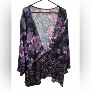 Anna Maxwell Purple Floral Kimono 3/4 Sleeve Cardigan NWOT